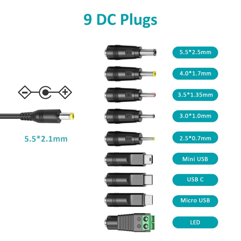 ZOZO 10W 5V 2A AC/DC Adapter Replacement 5Volt 2Amp Power Adapter Cord Charger Multi Tips for Tablet Webcam Router Toys Recorder TV Box USB Hub Bluetooth Speaker and More DC 5V Devices - Image 2